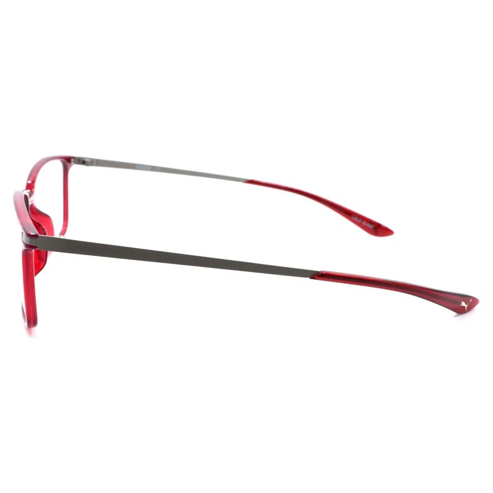 PUMA PU0114O 004 Eyeglasses Frames 55-14-145 Burgundy Red / Silver